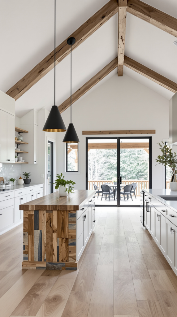 one-story barndominium interior blending modern