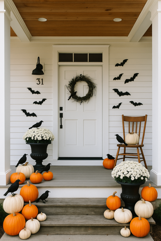 white washed porch for halloween