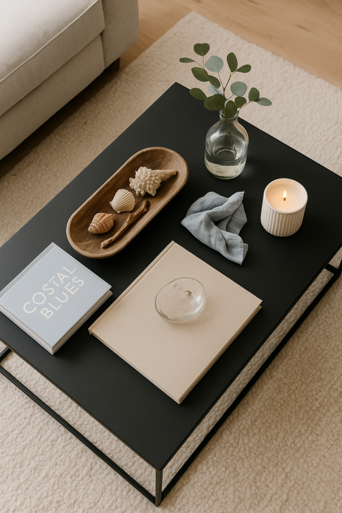 black metal coffee table display