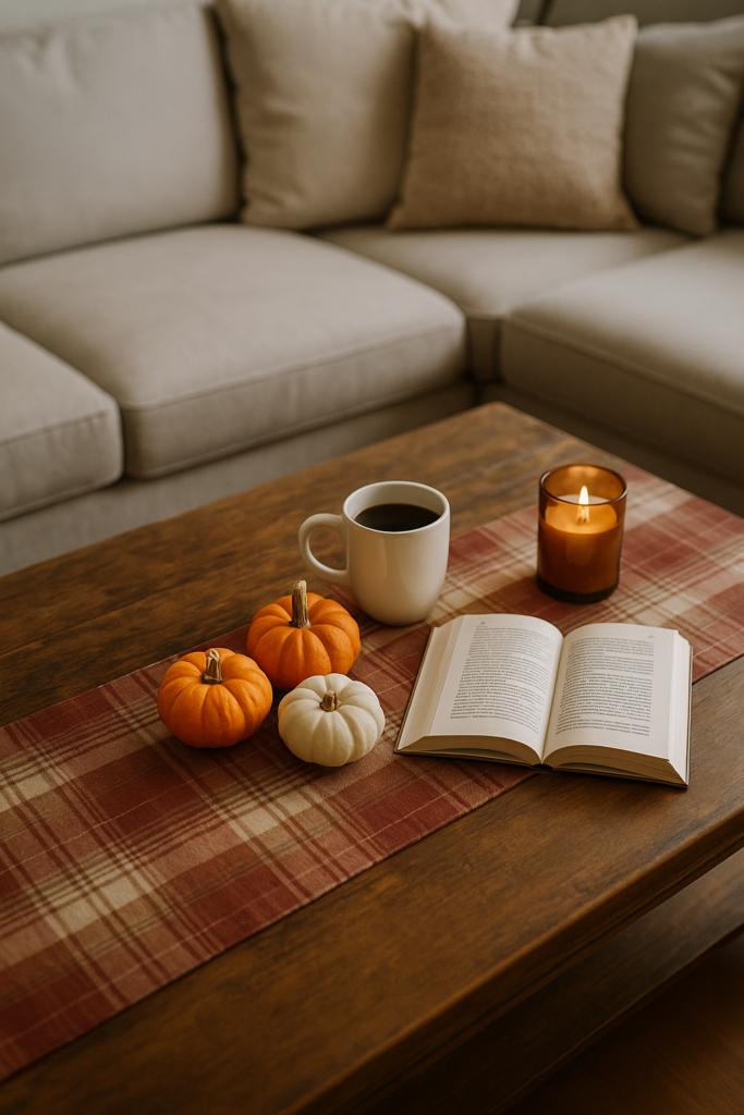 wooden tables with pumpkins