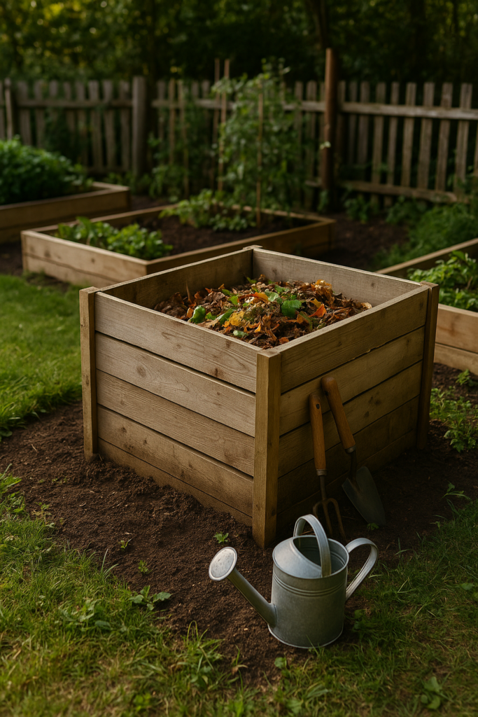 Composting corner in a garden