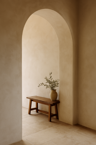 arched doorway with olive tree