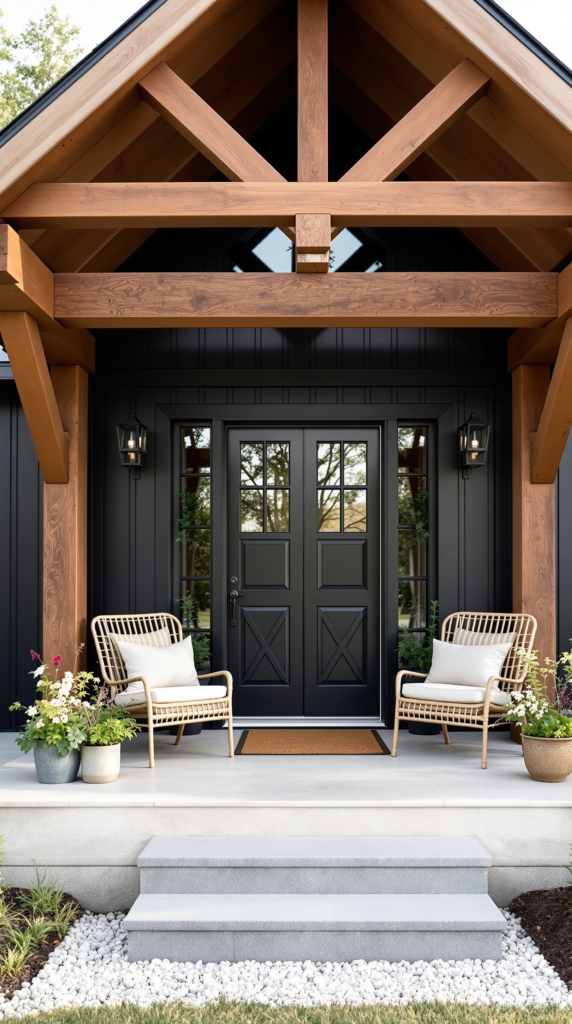 cozy front porch on a one-story barndominium