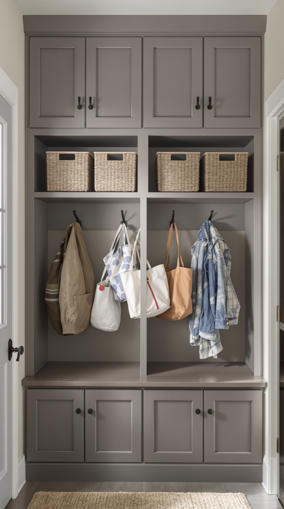 mud room wall fitted with floor-to-ceiling cabinetry