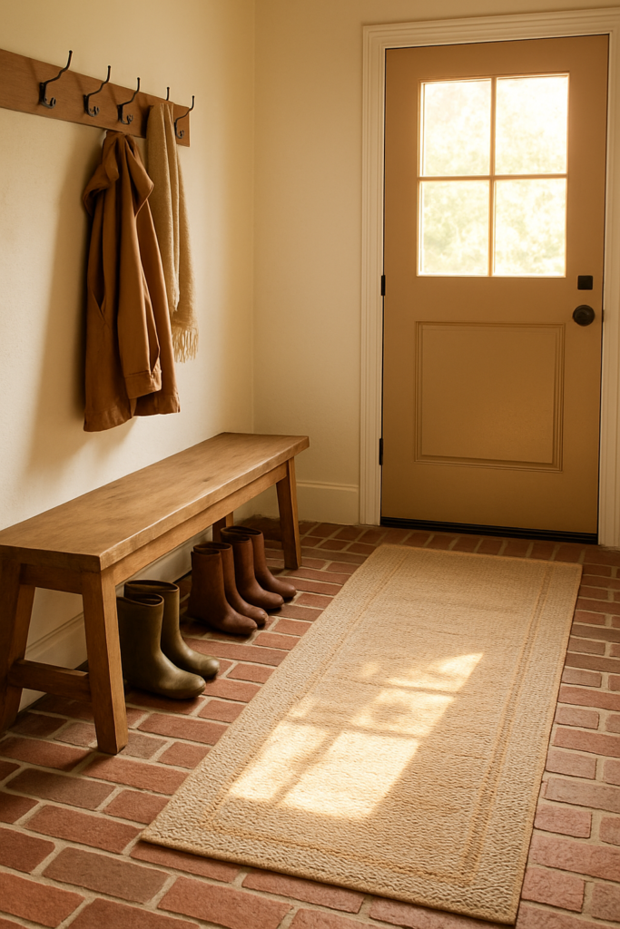 mud room with brick flooring