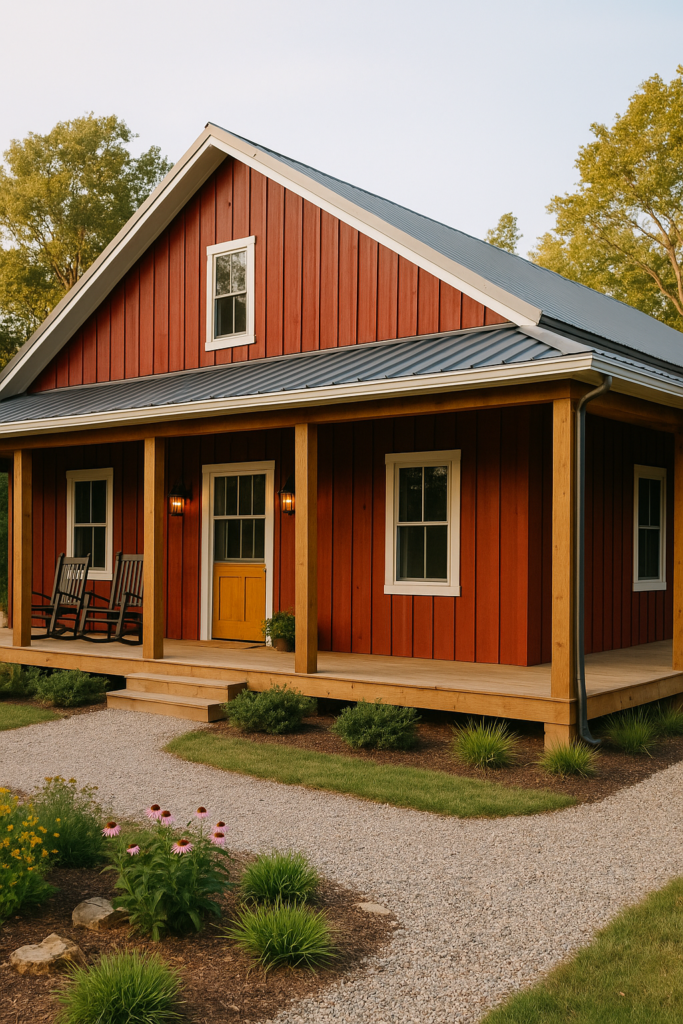 rustic one-story barndominium