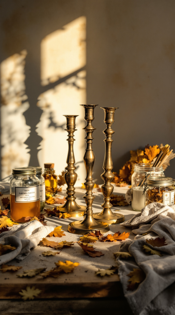 DIY Aged Brass Candleholders