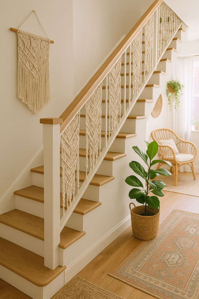 Macramé Railing Accents for a Soft, Boho Vibe