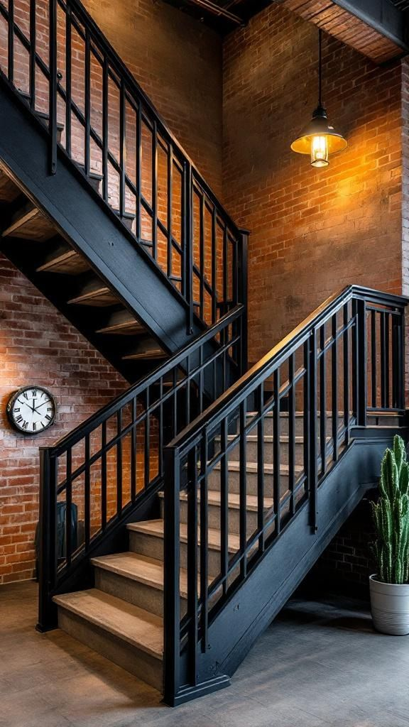 Industrial Metal Railings Against Brick or Plaster Walls