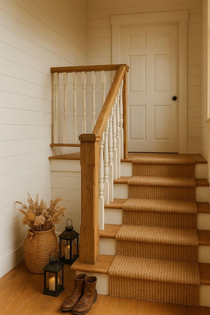 Farmhouse Railing With Chunky Spindles and Natural Wood