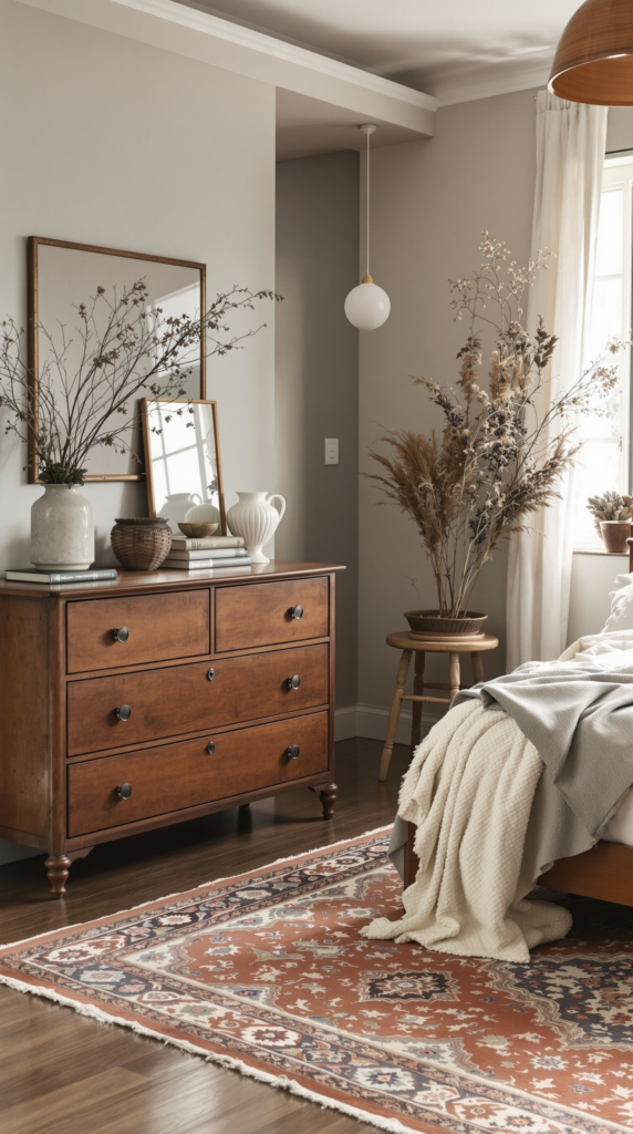 Earthy Bedroom With a Timeworn Vintage Rug