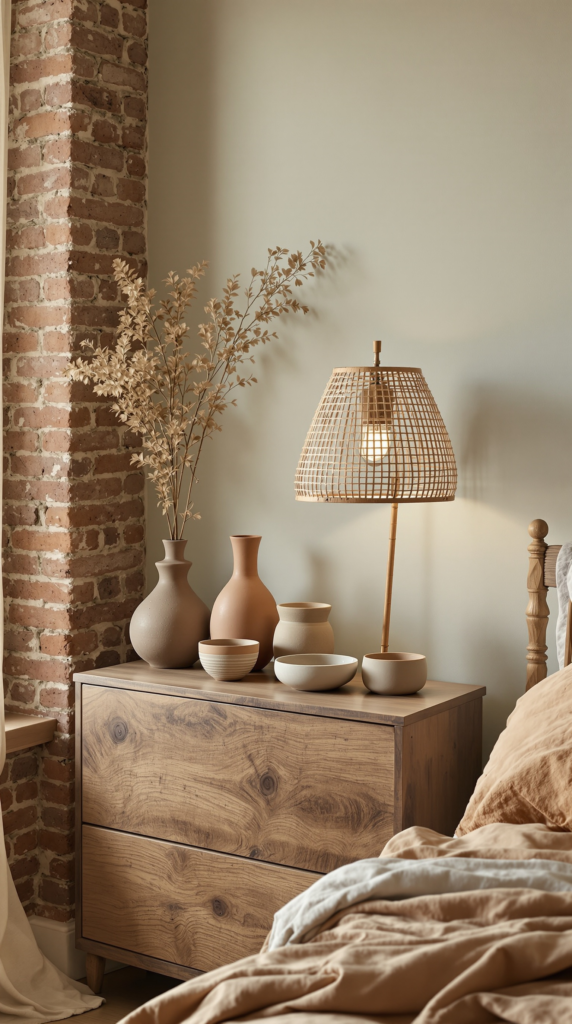 Handmade Ceramics in an Earthy Vintage Bedroom