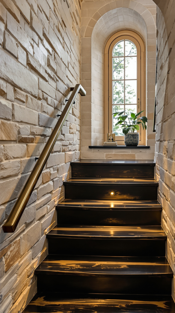 Patinaed Brass or Bronze Handrail