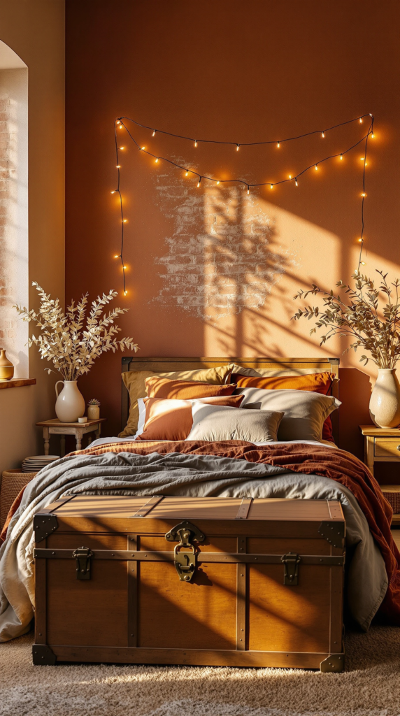 Vintage Trunk in an Earthy Cottage-Style Bedroom