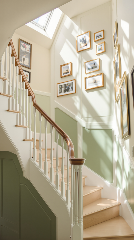 White Spindles + Warm Wood Handrail