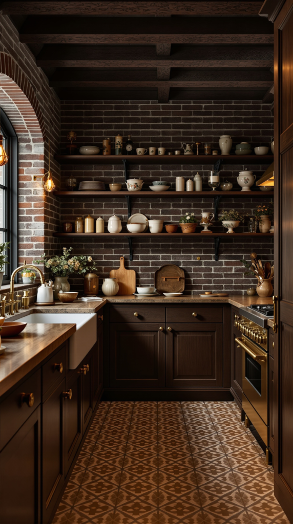 romantic, moody cottage-style kitchen
