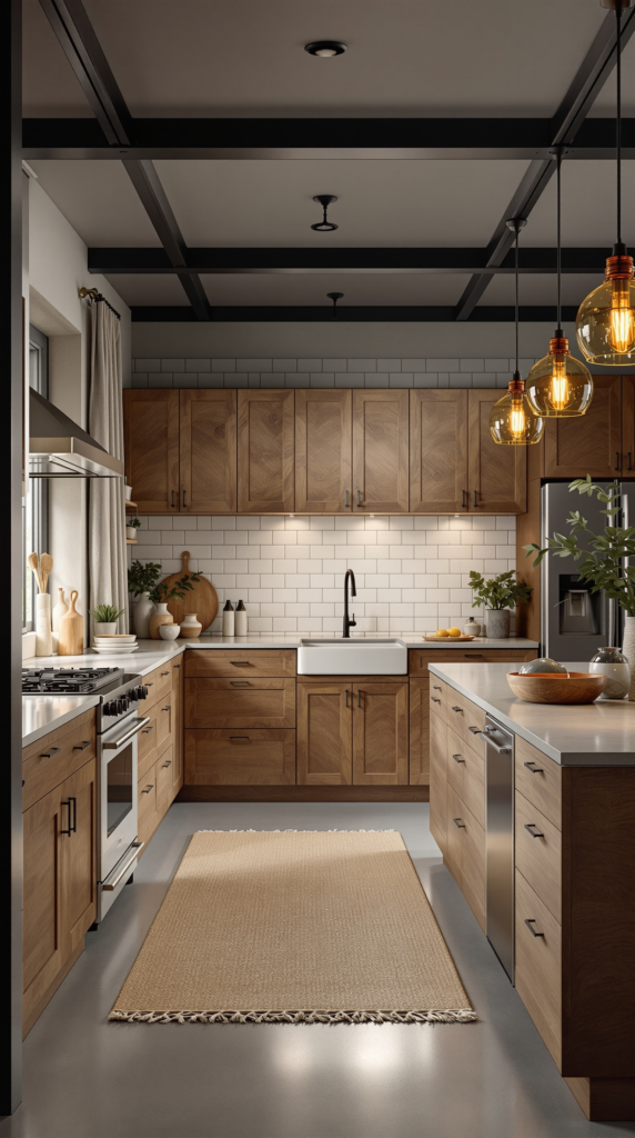 warm industrial-style kitchen