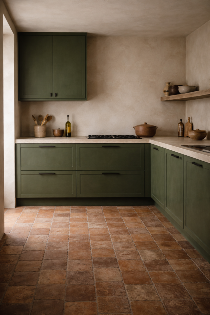 terracotta green kitchen