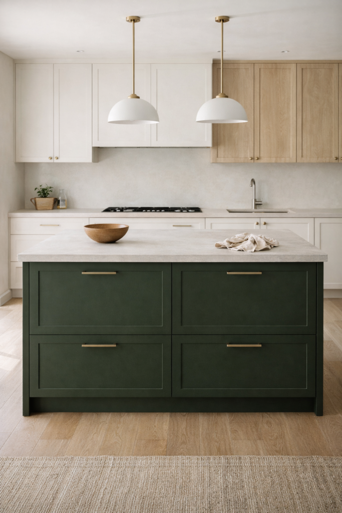 dark green kitchen island