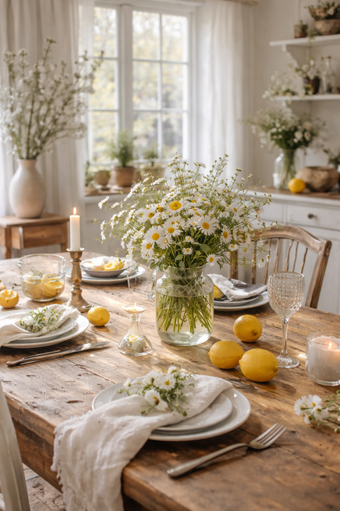Rustic Spring Dining Table with Wildflowers
