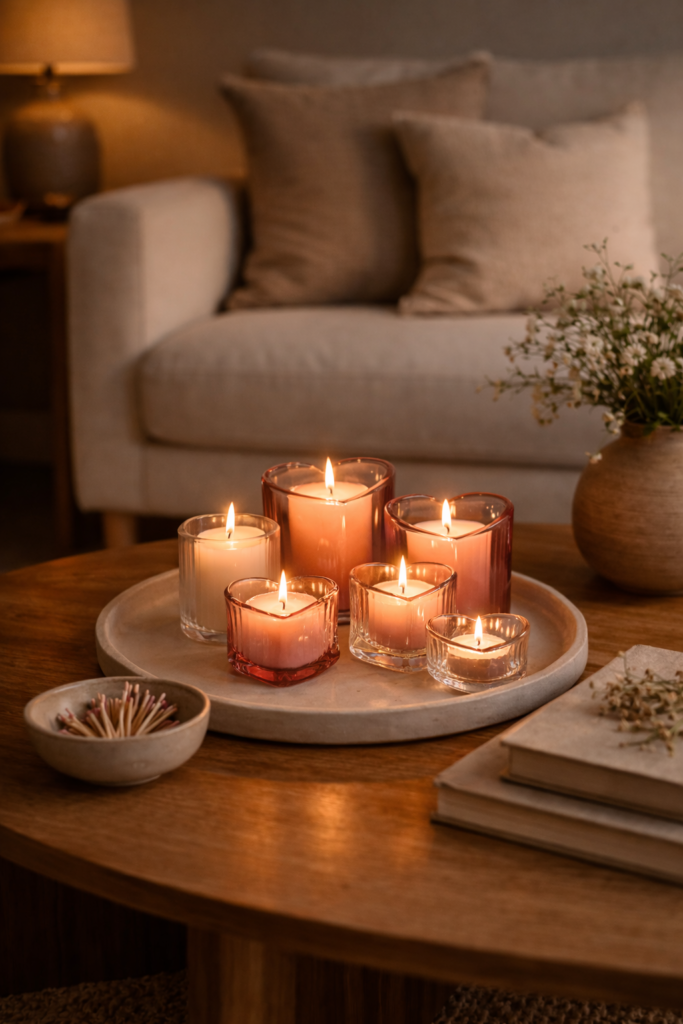 candle cluster with red and blush