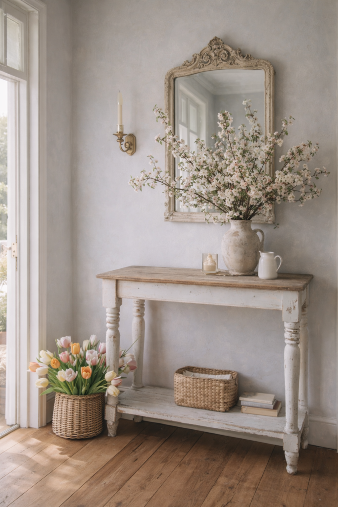 Pastel Cottage Entryway with Seasonal Florals
