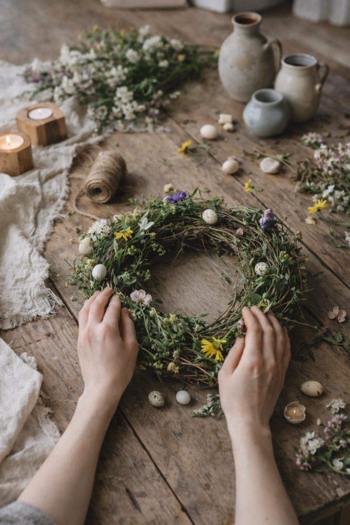 6 Spring Crafting Scene. Making a Wildflower Wreath