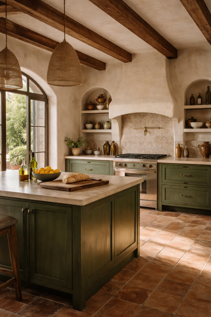 mediterranean dark green kitchen