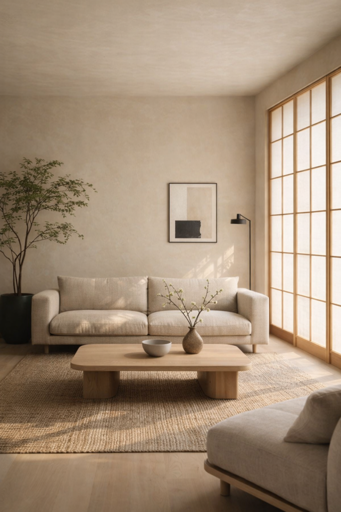 Soft Minimal Japandi Living Room
