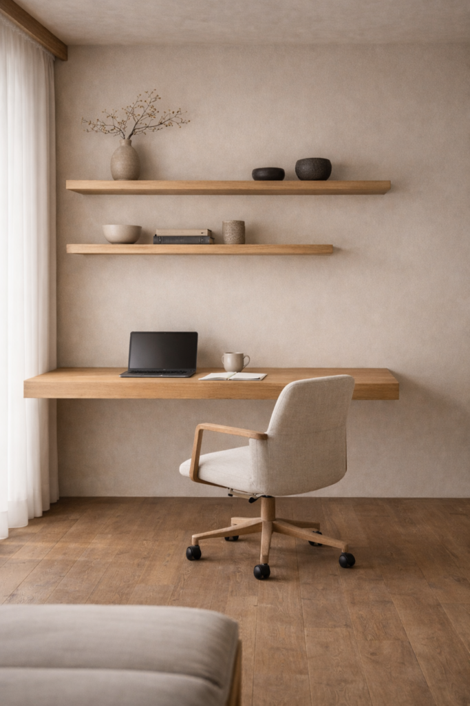 Floating Shelves in japandi homeoffice