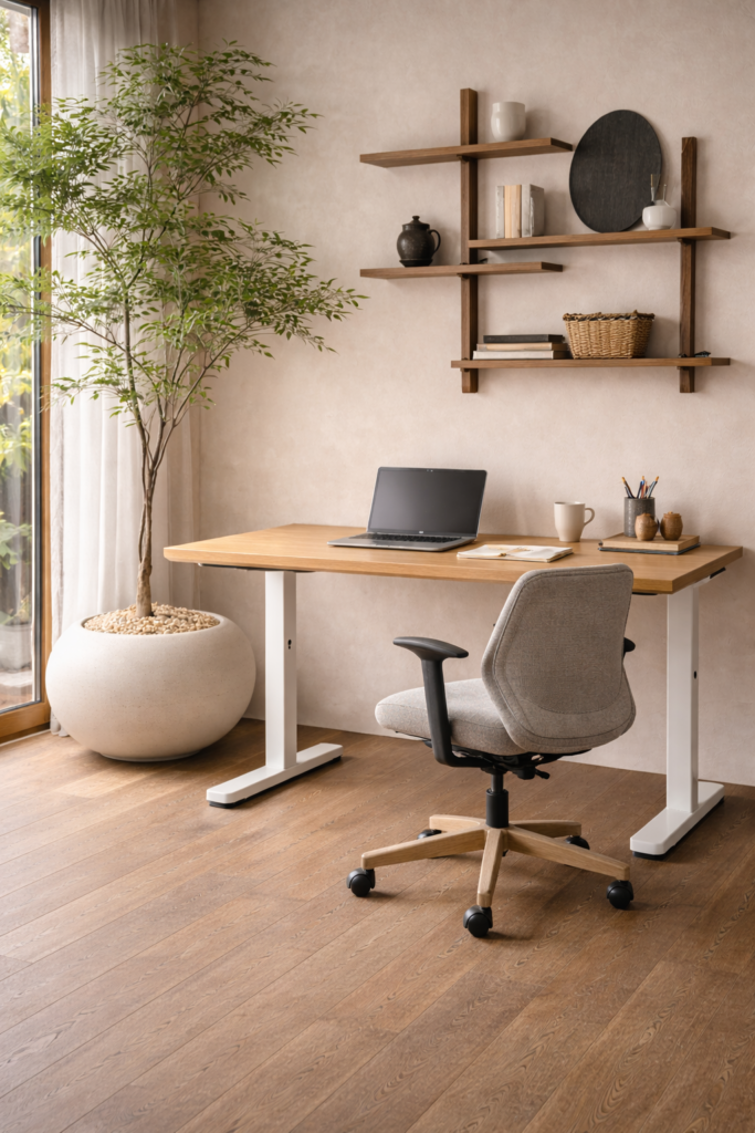 natural elements in japandi homeoffice